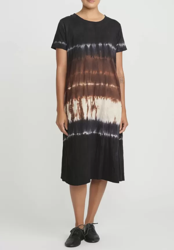 Pattern Dyed Short Sleeve Maria Dress In Chocolate Brown Row>Gilda Midani Store