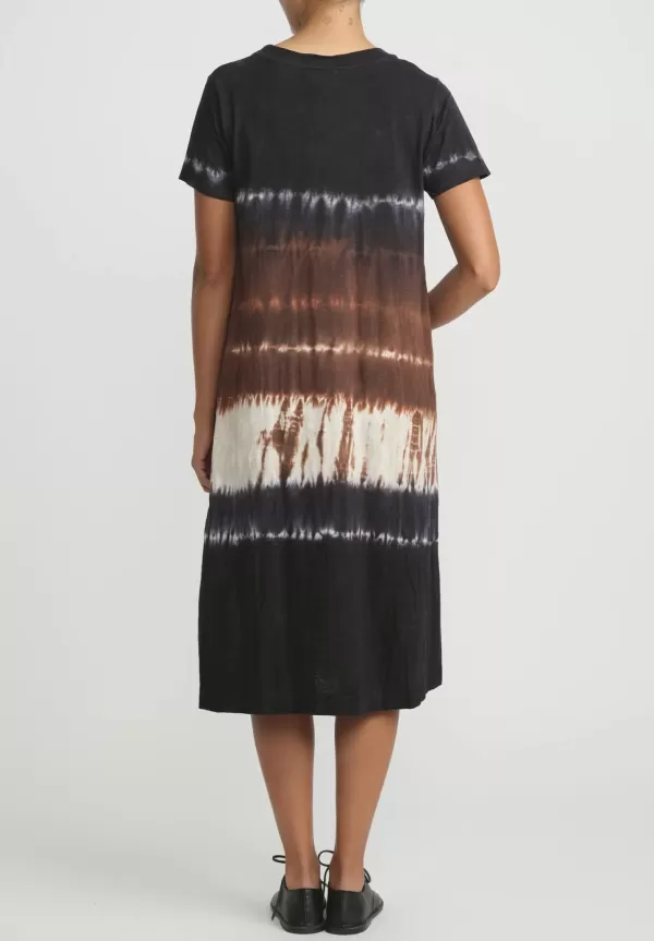 Pattern Dyed Short Sleeve Maria Dress In Chocolate Brown Row>Gilda Midani Store