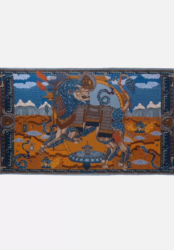 Silk And Cashmere The Snow Lion Stole In Ice Blue And Fire>Sabina Savage Outlet