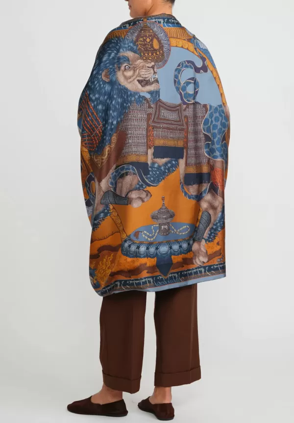 Silk And Cashmere The Snow Lion Stole In Ice Blue And Fire>Sabina Savage Outlet