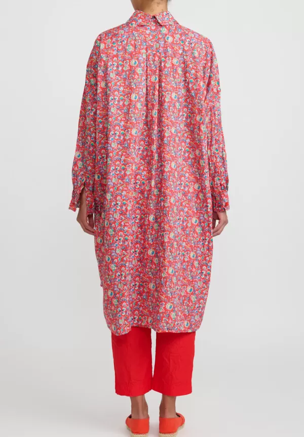 Washed Cotton Uomo Larghissima Rosella Lavata Shirt Dress In Red, Multi Floral>Daniela Gregis Flash Sale